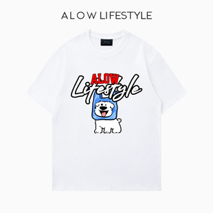 【正品】ALOW LIFESTYLE生活系列 女装手绘卡通 宽松纯棉短袖t恤