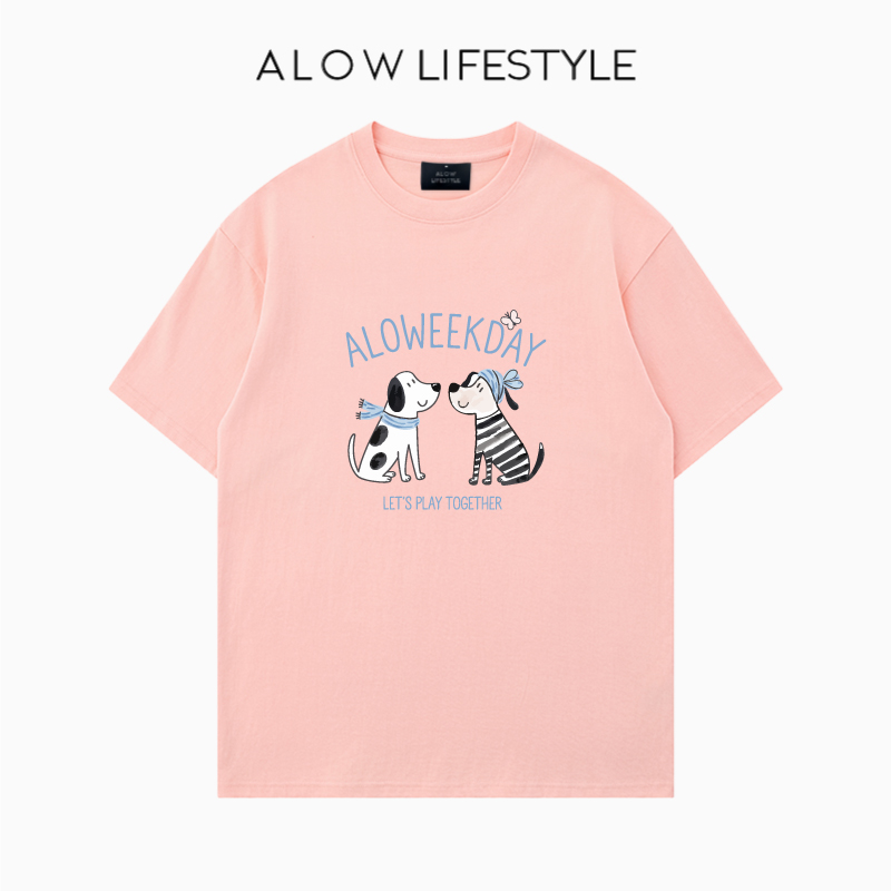 【正品】ALOW LIFESTYLE生活系列 女装手绘小狗 宽松纯棉短袖t恤