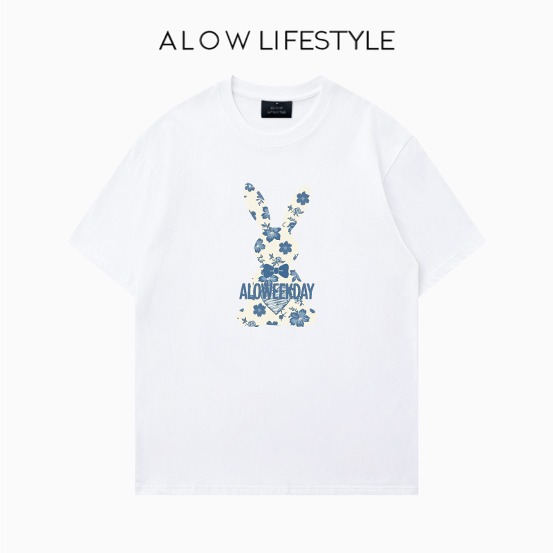 【正品】ALOW LIFESTYLE生活系列 女装手绘乖兔 宽松纯棉短袖t恤