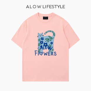 【正品】ALOW LIFESTYLE生活系列 女装手绘蓝莓 宽松纯棉短袖t恤