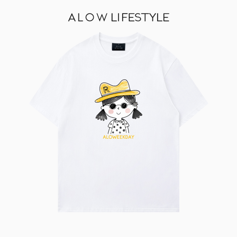 【正品】ALOW LIFESTYLE生活系列 女装手绘女孩 宽松纯棉短袖t恤