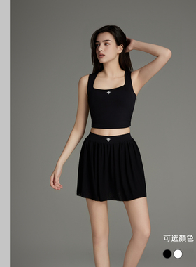 TSlo运动方领短款背心轻薄短裙两件套户外高尔夫显瘦休闲瑜伽