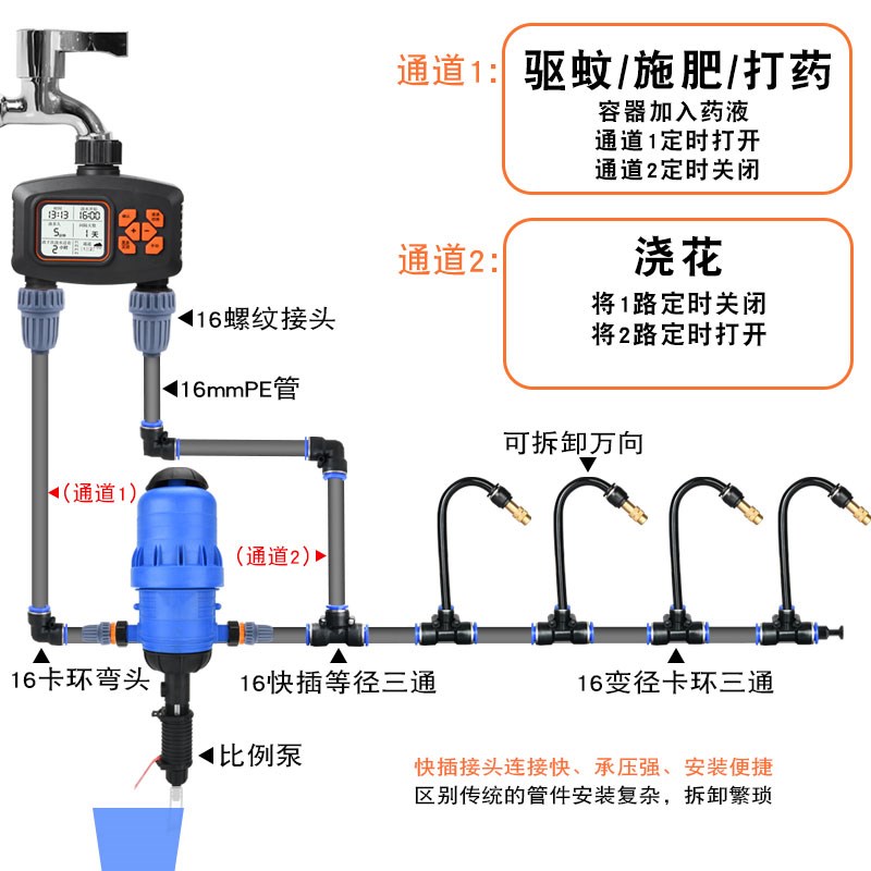 自动喷雾驱蚊系统庭院喷淋比例泵花园浇花灭蚊打药器系统施肥喷头