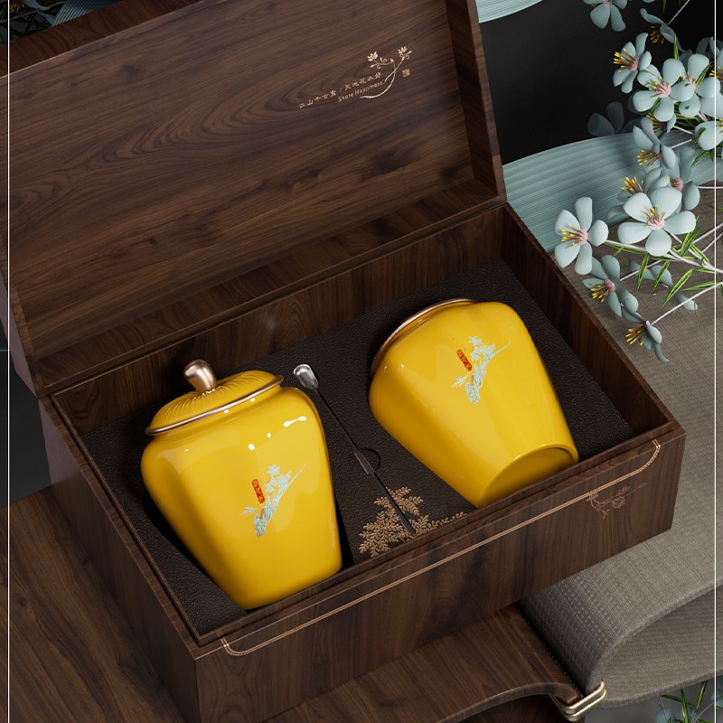 中秋陶瓷茶叶g包装盒空礼盒红茶绿茶滇红密封罐通用礼盒装空盒