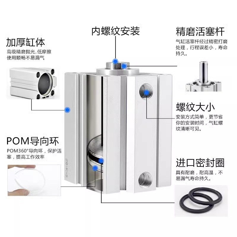 原装亚德客SDA12/16/20/25/32/40/63/80/10K0x5X10X20X75S-B 气缸
