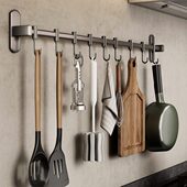 厨房挂钩免打孔太空铝挂杆壁挂厨具挂架置物架挂锅铲勺子排钩收纳