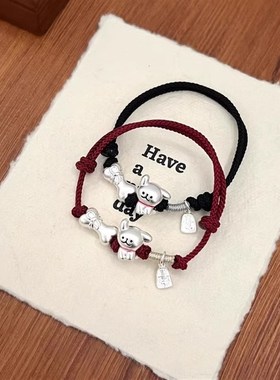 s999a足银ENFP快乐线条小狗情侣款手链男女手绳可爱生日礼物送女