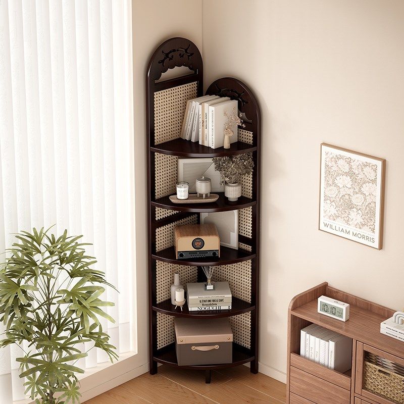 新中式藤编转角置物架墙角落置物架边几角几O书架博古架彷实木角