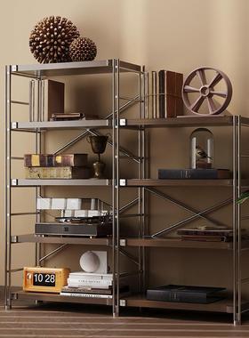 日式置物架落地多层客厅阳台简约中古置物架书架厨房微波炉收纳层