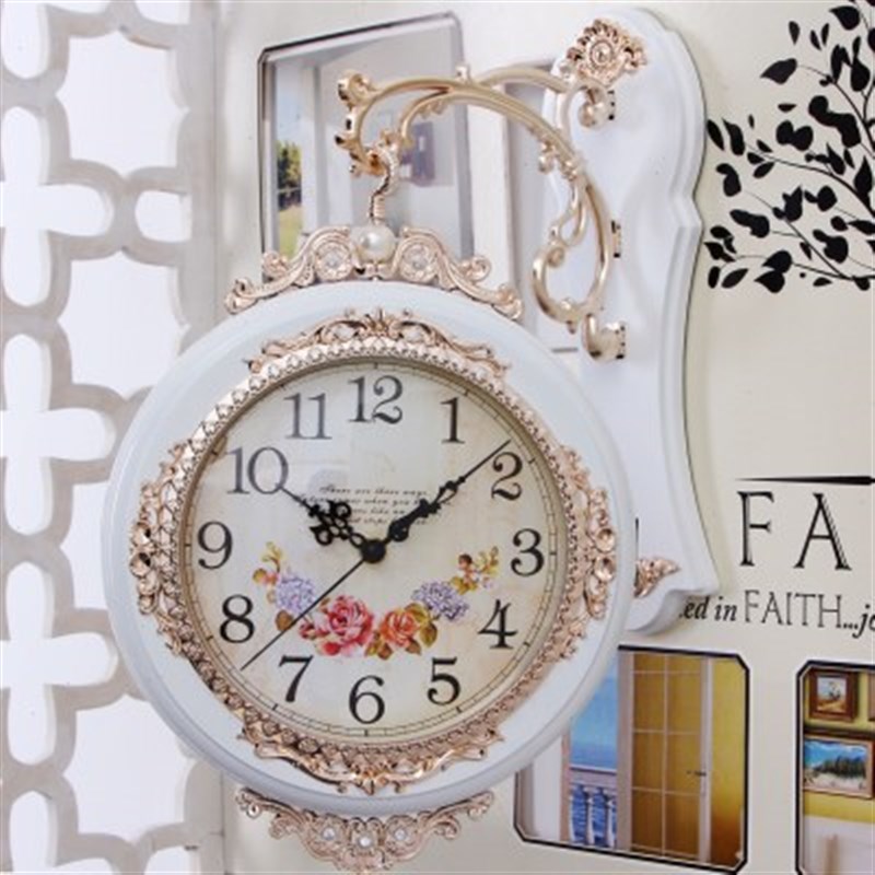 双面挂钟欧式创意表客厅静音田园时E钟表两面个性时尚现代简约挂