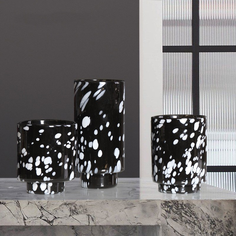 博西家居 黑白水墨柱状直筒水培玻璃花瓶样板P间花器软装饰品花器