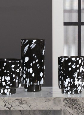 博西家居 黑白水墨柱状直筒水培玻璃花瓶样板P间花器软装饰品花器