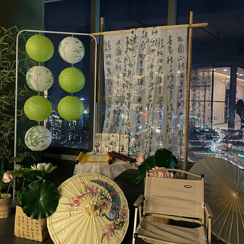 国风古风新中h式书法纱幔纸灯笼温泉汤泉装饰布置幼儿园环创文本