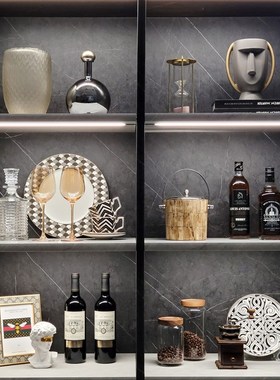 简约现代样板间酒柜家居软装饰品酒杯沙漏相架陶瓷摆件组合Z.H328