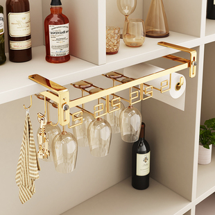 轻奢高档红酒杯架倒挂免打孔x悬挂高脚杯架子置物收纳家用酒柜摆