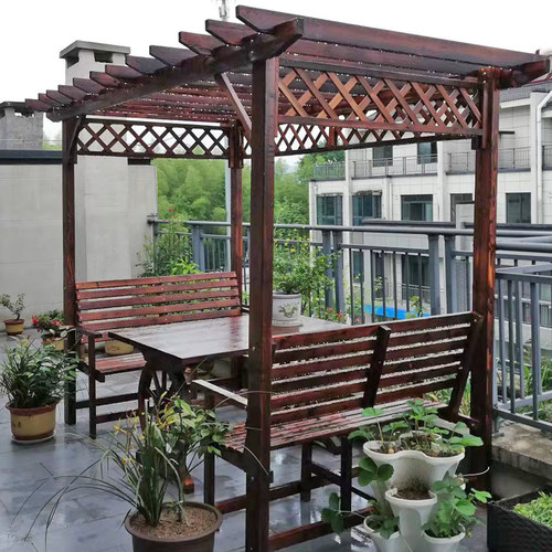 防腐木葡萄架庭院碳化木休闲廊架户外凉亭花园室外W爬藤架花架长