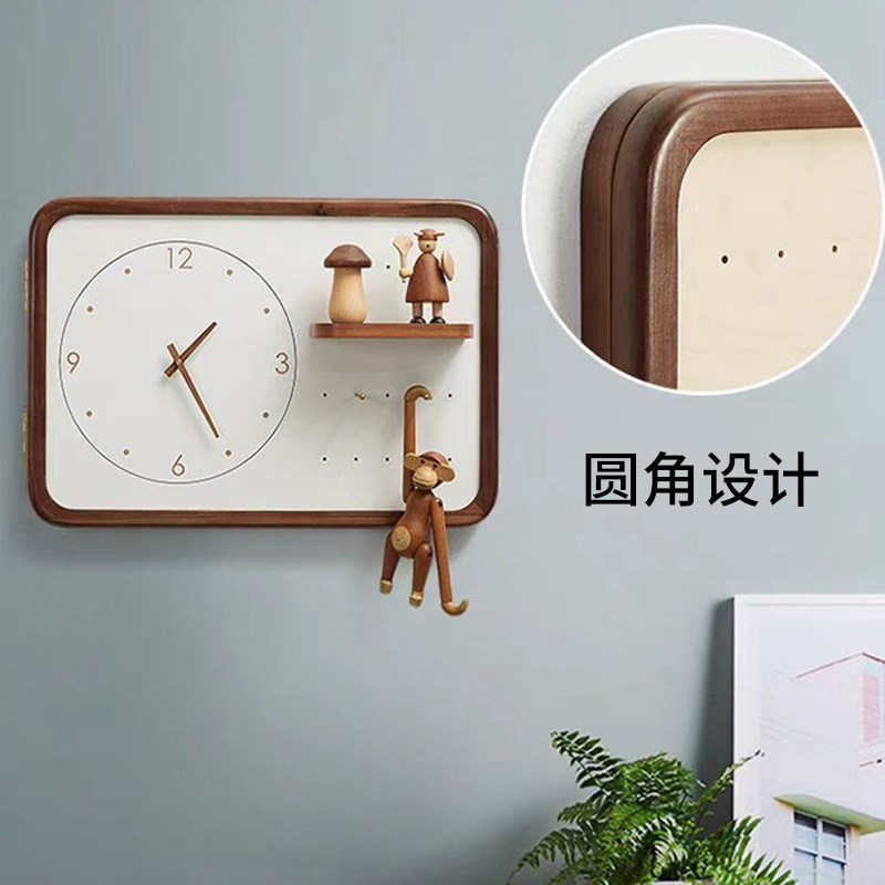 时钟原木风带钟表强电箱遮挡洞洞板电表箱装饰画挂钩入户盒配电箱