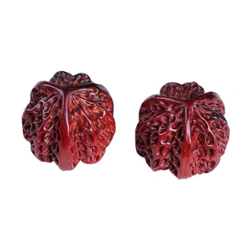 印度小叶紫檀文玩核桃保健球一对红木雕刻盘玩狮子头手把件工艺品