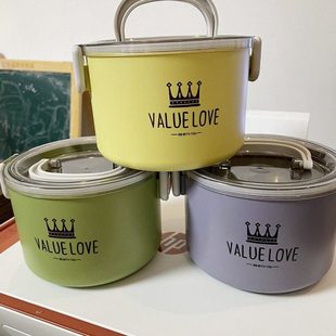 可爱不锈钢饭盒可携式 box 手提圆形塑料便当盒学生午餐盒lunch