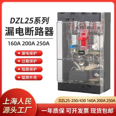 上海人民GDM25L漏电断路器DZL25250A/3N300 160A200A漏电保护器