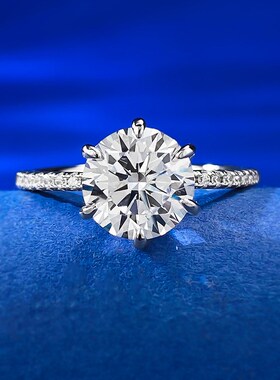 珠宝2023新款S925银经典8mm六爪M戒指女高碳钻微镶订婚指环