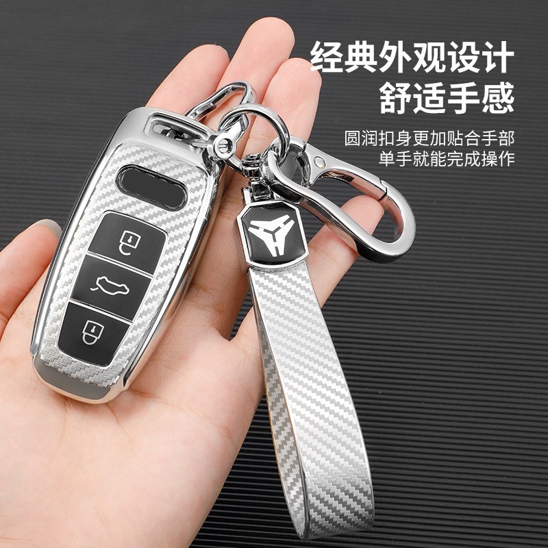 热销碳纤纹钥匙扣l汽车标金属马蹄扣时尚TPU手链挂绳创意礼品