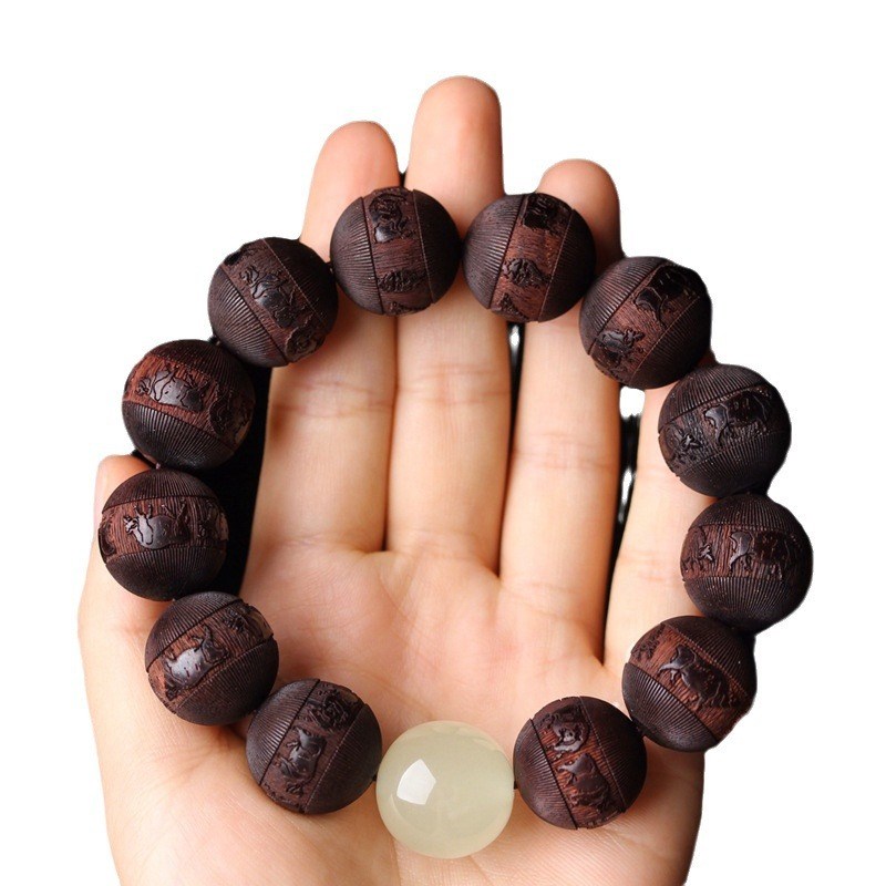 小叶紫檀雕刻五牛图夜光石2.0手串貔貅佛珠男女士念珠Z手链把玩件