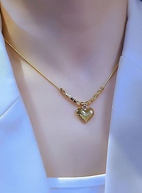 钛钢项链女链珠g小方块爱心吊坠2023新款潮小众简约百搭时尚锁骨