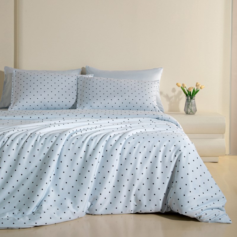 新款简约小清新水洗冰丝天丝四件套波点被套三件套床单.床笠款床