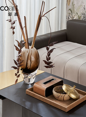 邸高现代样品房沙发茶几装饰罐摆件饰品盒马毛托盘纸巾盒组合套装