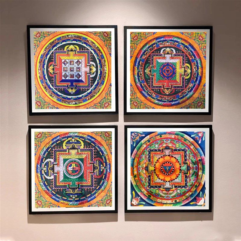 复刻唐卡桌摆挂画曼陀罗坛城时轮金刚吉祥画沙发客厅玄关装饰画