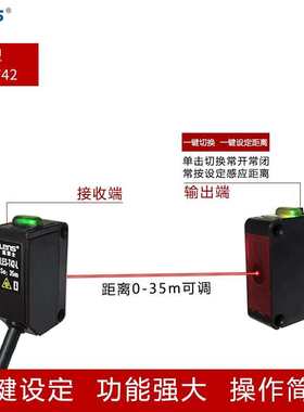 方形激光漫反射对射镜面反射电眼光电开关传感器LNES-D42/T42/R42