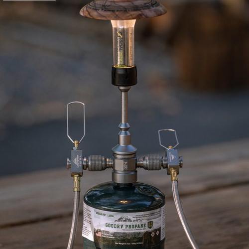 柯曼户外丙烷气高山气侧活接一转三气炉头灯具转接头转换器三面出