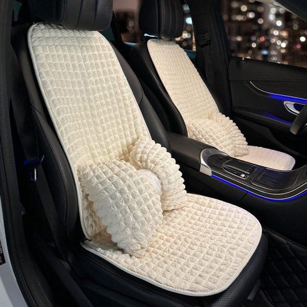 汽车坐垫车载座垫简约白色亚麻四季通用后排座椅通风夏季凉垫