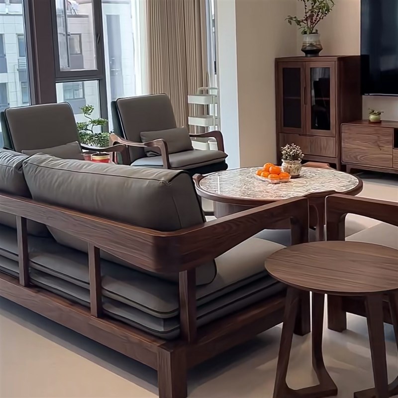 新中式北美黑胡j桃木沙发组合宋代美学中古风实木客厅会客沙发