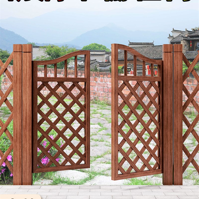 栅栏门户外庭院防腐木门园艺双y开门篱笆门菜园院子门木围栏花园