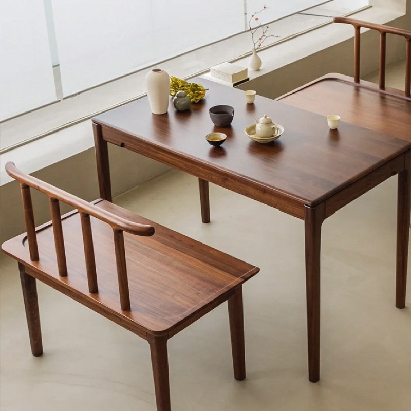 新中式阳台小茶桌实木家用简约胡桃木茶桌椅Q小茶台喝茶桌书桌