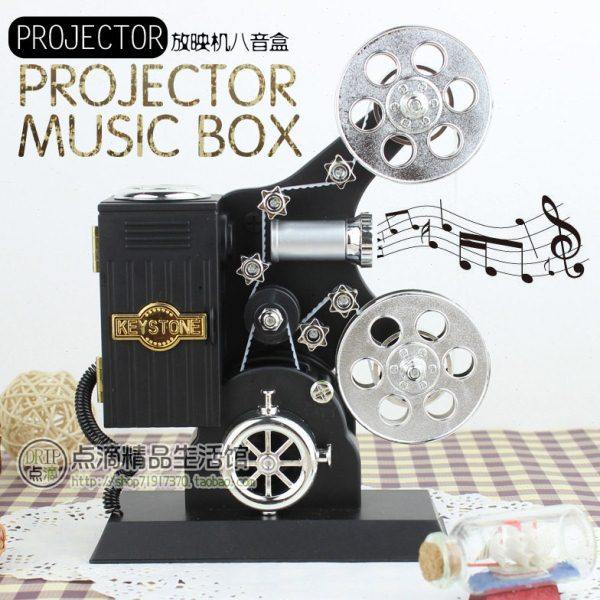 创意复古电影胶片放映机发条式八音盒可收纳首饰盒家居音乐盒摆件