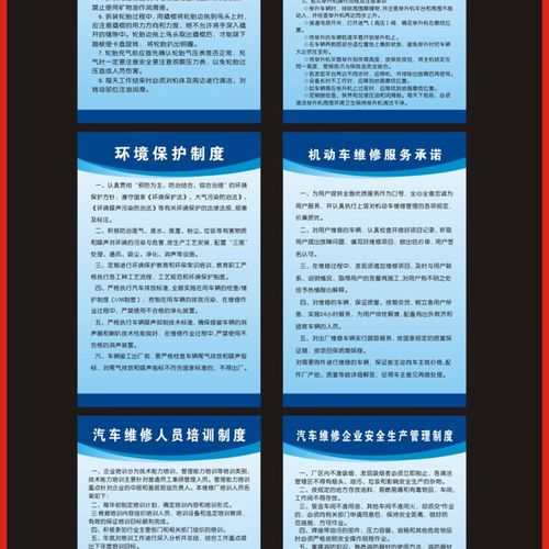 汽车修理维修操作规程标识牌 一套13张4s店汽修安全管理制度牌