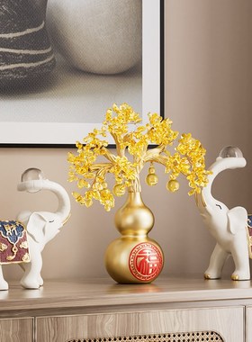 五福临门摆件发财树高档乔迁新居礼品轻奢客厅玄关大象水晶球装饰