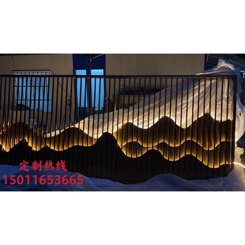 不锈钢中式酒店背景金金黄新墙玫瑰格栅假山玄关钛屏风客厅奢轻