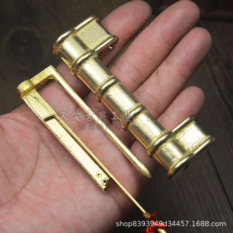 中式仿古横开挂锁箱锁纯铜竹节铸铜锁柜门锁老式小铜锁复古插销锁