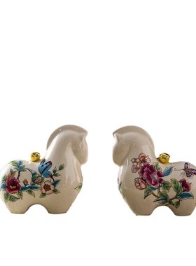 马上有钱青花陶瓷桌面客厅摆件新中式创意电视柜办公装饰乔迁礼品