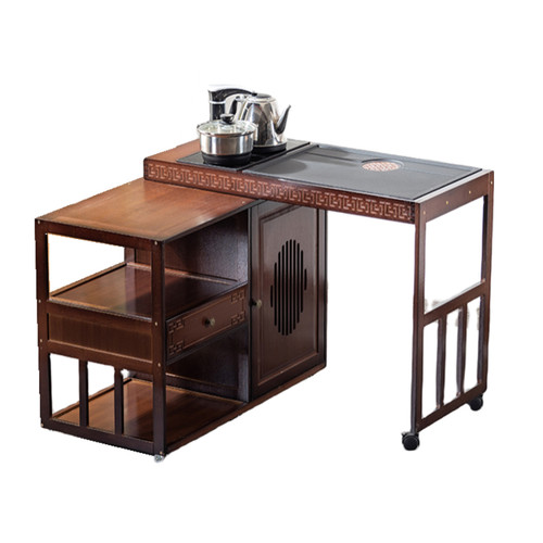 新中式茶桌小户型家用可移动旋转伸缩小茶几烧水泡茶一体茶台茶柜