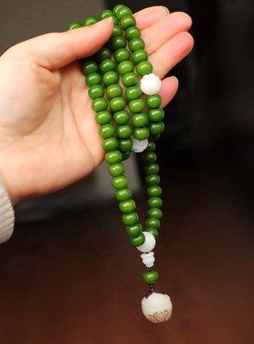 春之绿色 深绿菩提根108颗手串多圈菩提子手链男女通用佛珠项链