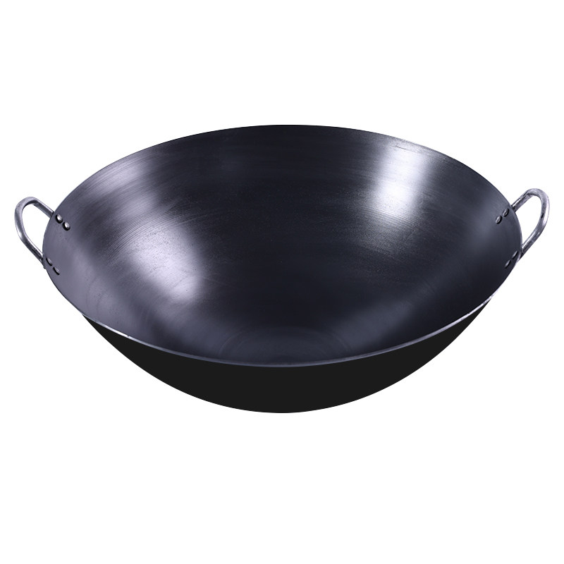 凹面电磁炉专用双耳铁锅无涂层熟铁炒锅不粘锅凹式电灶商用双耳锅