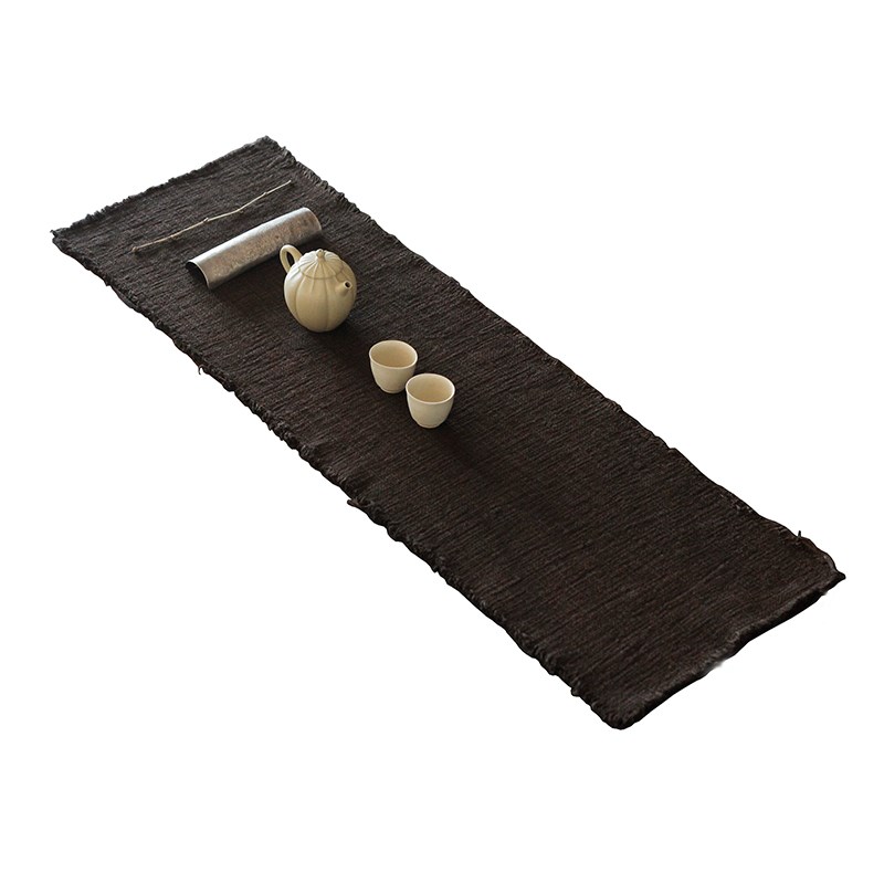 合行序 植物染茶席薯莨染手工布自然流苏小众草木染桌旗布垫