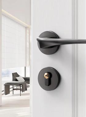 灰色卧室门锁室内木门磁吸静音门把手黑色家用房间机械两件式房门