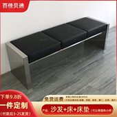 现代简约新款 银行等待区皮艺长凳不锈钢沙发商场休息区脚凳多色选