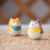 治愈系小摆件日式 桌面不倒翁陶瓷送女友礼物 迷你柴犬招福开运日式